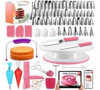 Kit de decoración de pasteles -RFAQK 200 piezas con tocadiscos para tartas, nivelador de pasteles, 55 puntas numeradas y boquillas con tabla de patrones y libro electrónico, 110 bolsas de glaseado,