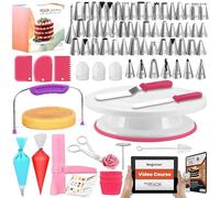 Kit de decoración de pasteles -RFAQK 200 piezas con tocadiscos para tartas, nivelador de pasteles, 55 puntas numeradas y boquillas con tabla de patrones y libro electrónico, 110 bolsas de glaseado,