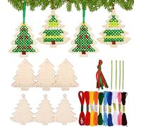 Kit de Decoración de Punto de Cruz de Navidad, 10 Piezas Kits de Punto de Cruz de Madera de Navidad, Punto de Cruz de Costura de Madera, Punto de Cruz de Costura de Madera para Niños Artículo Arte