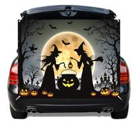 Kit de decoración de tronco o regalo de Halloween - Cartel de puerta de garaje de bruja y calabaza + telón de fondo de arco de SUV para casa encantada fiesta al aire libre