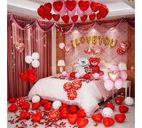 Kit de decoración del Día San Valentín romántico con globos You en forma corazón y pétalos rosa para aniversario proposición noche especial
