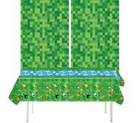 Kit de Decoración Fiesta Cumpleaños Píxeles, Mantel Verde Temática Videojuegos y Cortinas Flecos Metalizados para Niños Niñas Amantes Videojuegos Regalos y Artículos Fiestas Temáticas Píxeles