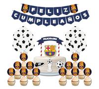 Kit de Decoración para Fiesta de Cumpleaños Barcelona, Banderines, Cake Topper, Globos, 15 Piezas