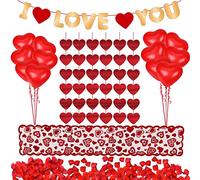 Kit de decoraciones del día de San Valentín 1000 piezas Pétalos de rosas rojas 10 piezas Globos de corazón 6 piezas Guirnalda de corazón Te amo Guirnalda de fieltro Banner Camino de mesa decoración