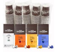 Kit de Degustación Costadoro 80 Cápsulas Compatibles con Nespresso®*: 20 Cento, 20 Settanta, 20 Cinquanta, 20 Descafeinadas + 100 Vasos, Fabricado en Italia.