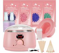 Kit de depilación, máquina calentadora digital para depilación con 4 paquetes de cuentas duras y olla de cera de silicona para cuerpo completo, piernas, cara, cejas, bikini, kit de depilación