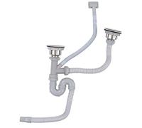 Kit de desagüe del fregadero de la cocina, tubería de escurridor de fregadero de cocina, acero inoxidable, doblado con doble desagüe de tubo de alcantarillado para el baño de baño