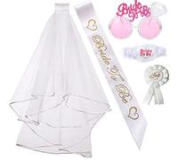 Kit de despedida de soltera, 1 velo de novia de doble cinta blanca con borde central, velo de novia con peine, 1 faja de satén para novia, 1 insignia, 1 encaje de pierna, 1 copa rosa para ser