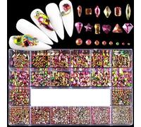 Kit de diamantes de imitación para decoración de uñas con diamantes brillantes, juego de decoraciones de cristal, 1 Uds, caja de rejillas, 21 formas de 2500 Uds.-Arco iris 2500 Uds.