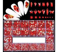 Kit de diamantes de imitación para decoración de uñas con diamantes brillantes, juego de decoraciones de cristal, 1 Uds, caja de rejillas, 21 formas de 2500 Uds.-rojo 2500 Uds.