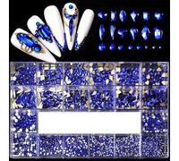 Kit de diamantes de imitación para decoración de uñas con diamantes brillantes, juego de decoraciones de cristal, 1 Uds, caja de rejillas, 21 formas de 2500 Uds.-azul 2500 Uds.