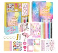 Kit de diario para niñas - Construcción de papel duradero de 30,5 x 26,7 x 4 cm, juego de diario de recortes de dibujos animados, suministros portátiles para tomar notas, kit de actividades de