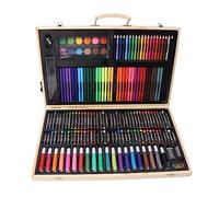 Kit de Dibujo Infantil con Caja de Madera, Set de Pintura y Dibujo Multifunción con Acuarelas, Ceras y Lápices de Colores para Niños