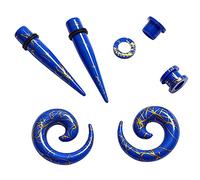 Kit de dilatadores de orejas: 2 dilatadores de orejas + 2 túneles de carne + 2 piezas en espiral de línea dorada negra, blanca y azul para hombres y mujeres de 6 mm a 12 mm, 6 mm, Acrílico