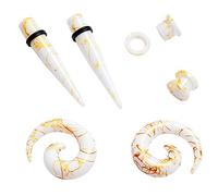 Kit de dilatadores de orejas: 2 dilatadores de orejas + 2 túneles de carne + 2 piezas en espiral de línea dorada negra, blanca y azul para hombres y mujeres de 6 mm a 12 mm, 8mm, Acrílico