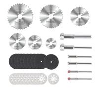Kit de discos de corte para herramientas giratorias, 32 piezas, discos de diamante y cuchillas HSS, para cortar madera, metal, plástico, piedra, vidrio, portabrocas de 3 mm, varios tamaños incluidos