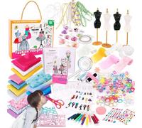 Kit de diseño de moda para niñas: kit de costura con 2 soportes para maniquí, suministros de 345 piezas | Juego de confección de ropa para muñecas para niños, aprende a coser | Regalo de cumpleaños pe