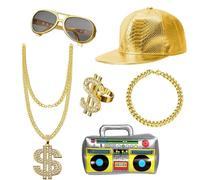 Kit de Disfraces de Hip Hop Collar Anillo y Pulsera con Signo de Dólar