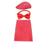 Kit De Disfraz De Camarero - Poliéster 60x78cm/70x70cm | Disfraz De Juego De Rol Con Delantal A Rayas Blancas Y Rojas | De Chef Pajarita Uniforme De Carnaval | Traje De Vendedor De Helados De Ca