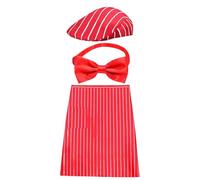Kit de disfraz de camarero - Uniforme ajustable a rayas blancas rojas de los años 50, disfraz de vendedor de perritos calientes | Vestido de cosplay con sombrero y pajarita para la celebración del