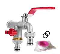 Kit de divisor de agua de jardín de cobre Adaptador de grifo de doble salida de 1/2 pulgada para lavadora de riego Lavado de autos (rojo)