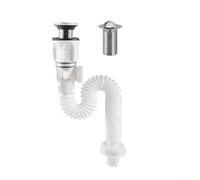 Kit de drenaje flexible para fregadero con tapón y trampa de agua para lavabos de baño o cocina en color negro (blanco)