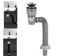 Kit de drenaje para fregadero de baño Wuyue Hua, compatible con orificios de 1-1/4", "1-1/2" y 2 pulgadas, con tubo de drenaje flexible y expandible, antiobstrucción y antiolor, en gris