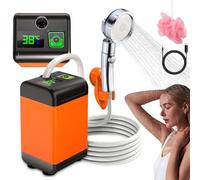 Kit de ducha de camping 7800 mAh, bomba de ducha eléctrica recargable, ducha camping 12 V con pantalla inteligente de temperatura y presión de agua ajustable, bomba para ducha camping