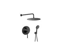 Kit de ducha empotrada a pared con rociador redondo de latón macizo en negro mate Cabriel de Valaz - 25 cm