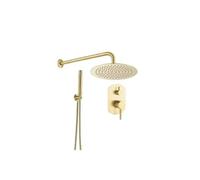 Kit de ducha empotrada a pared con rociador y maneta monomando de acabado dorado satinado Duero de Valaz - 30 cm