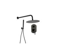 Kit de ducha empotrada a pared con rociador y maneta monomando de acabado negro mate Duero de Valaz - 25 cm