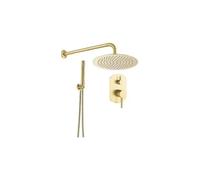 Kit de ducha empotrada a pared con rociador y maneta monomando en dorado cepillado Duero de Valaz - 30 cm