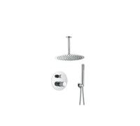 Kit de ducha empotrada a techo de rociador redondo con monomando y alcachofa de mano de acabado cromado Besaya de Valaz - 20 cm