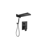 Kit de ducha monomando para empotrar con salida de cascada y lluvia color negro mate Niagara de Valaz
