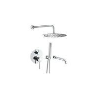 Kit de ducha para bañera de estructura redonda empotrada a pared en acabado cromado Jucar de Valaz - 20 cm