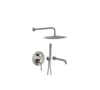 Kit de ducha para bañera empotrada a pared en color acero cepillado Jucar de Valaz - 20 cm