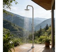 Kit de ducha para exteriores, columna de ducha de acero inoxidable independiente con base y boquilla de silicona para piscina, jardín y patio trasero