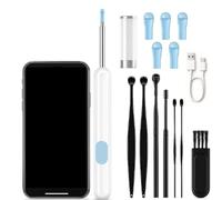 Kit de Eliminación de cera con 6 cucharas para oídos. Set de 7 piezas con cámara y luz. Herramienta para eliminar la cera. 6 accesorios de estuche de silicona. Limpieza de oídos segura