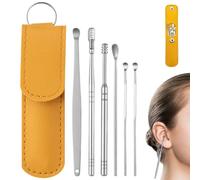 Kit de eliminación de cera de oídos de 6 piezas, juego de herramientas de eliminación de cera de oídos portátil de acero inoxidable con estuche de cuero para niños y adultos