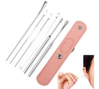 Kit de eliminación de cerumen - Limpiador de cerumen de acero inoxidable de 6 piezas con de almacenamiento de PU - Limpiador de para oídos, juego de herramientas de limpieza para niños, adultos