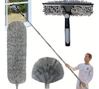 Kit de eliminación de polvo de alto alcance de 6 m con palo de extensión de 1,5 a 4,9 m plumero de telaraña con palo telescópico, para ventilador de techo, ventanas, paredes y pantalla