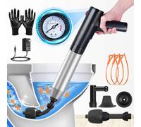 Kit de émbolo eléctrico de 360 °, desatascador de desagüe manual de acero inoxidable con barómetro en tiempo real para inodoro para cocina, baños, desagües, bañeras