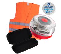 Kit de Emergencia en carretera: baliza GEOBALIZA IoT V16 + Funda + Chaleco homologado