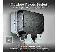 Kit de enchufes para exterior BG Electrical con diferencial, cable de 3 m, IP66, resistente a la intemperie, Nexus Storm
