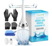 Kit de Enema y Ducha de Tilcare - Ducha Anal Eléctrica con 3 Velocidades y Control Remoto - Enemas para Limpieza de Colon para Mujeres y Hombres - Limpiador con 15 Guantes y Toalla