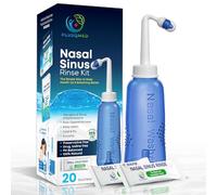 Kit de enjuague nasal - Botella de 300 ml + 20 paquetes de solución salina - Neti Pot para alivio de los senos nasales e higiene nasal - PH equilibrado, sin medicamentos, sin conservantes - Adecuado