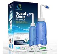 Kit de enjuague nasal, botella Neti Pot de 300 ml + 80 paquetes de solución salina, sistema de enjuague sinusal para adultos y niños, natural, sin medicamentos, lavado nasal equilibrado con pH para