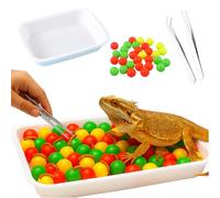 Kit de enriquecimiento de dragón barbudo, juguetes de búsqueda con 100 bolas de plástico, bandeja de alimentación y pinzas para dragones barbudos para jugar, juguete de dragón barbudo para reptiles