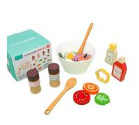 Kit de ensalada para juegos: juego de comida para juegos de ficción de madera con ingredientes educativos para ensaladas | Para niños Prepárate jugar juegos de rol Hábitos alimenticios Aprender