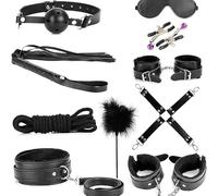 Kit De Entrenamiento Interior De Cuero Negro Ajustable De 10 Piezas con Pulsera De Cuero Ajustable Y Palo De Pluma - D30